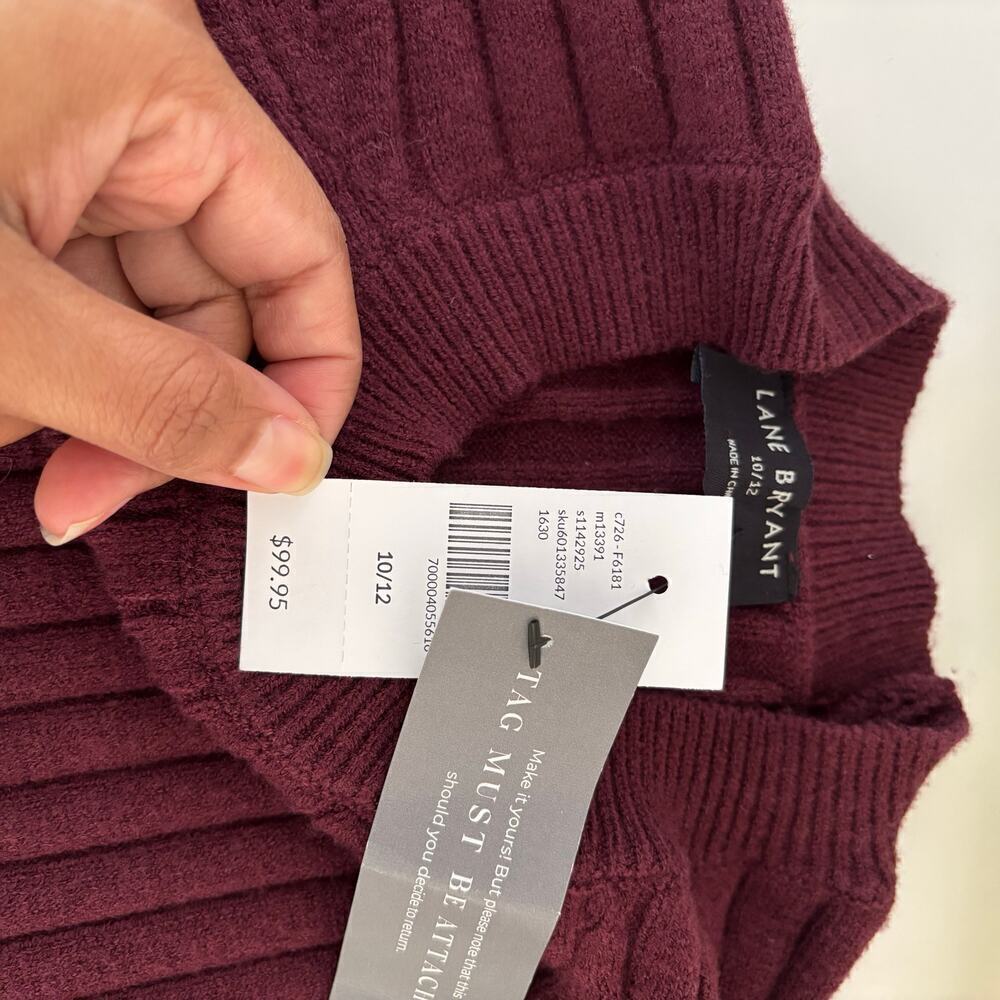 Lane Bryant Rib Sweater A Line Midi Dress Size 10/12 maroon Holiday Fall - Picture 13 of 13